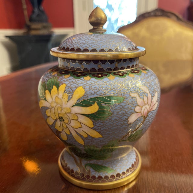 Asian Cloisonné Lidded Jar For Sale - Image 3 of 5
