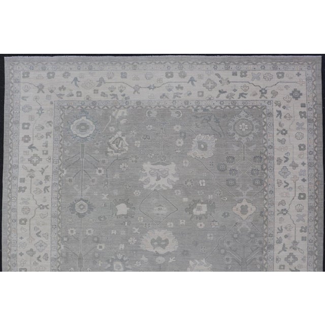 Textile Square Oushak Rug in Cool Gray and Ivory With Refined Allover Floral 12'0 X 12'4 For Sale - Image 7 of 13