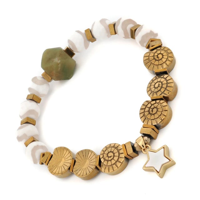 Early 21st Century Spiritual Star Tibetan Agate & Jade Bracelet For Sale - Image 5 of 7