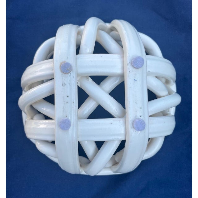 Off-white Vintage Post-Modern White Ceramic Woven Abstract Centerpiece Bowl For Sale - Image 8 of 8