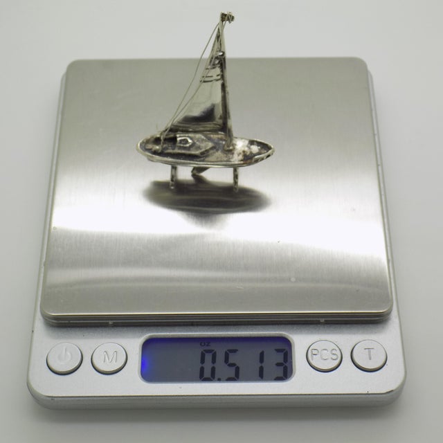 Metal Vintage Italian Handmade Genuine Silver Sailing Ship Figurine, 1980s For Sale - Image 7 of 9