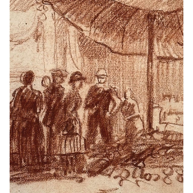 French Early 1900's Antique French City Scene Drawing on Paper in Sepia Crayon, Signed by French Artist Maurice De Lambert With Mat For Sale - Image 3 of 5