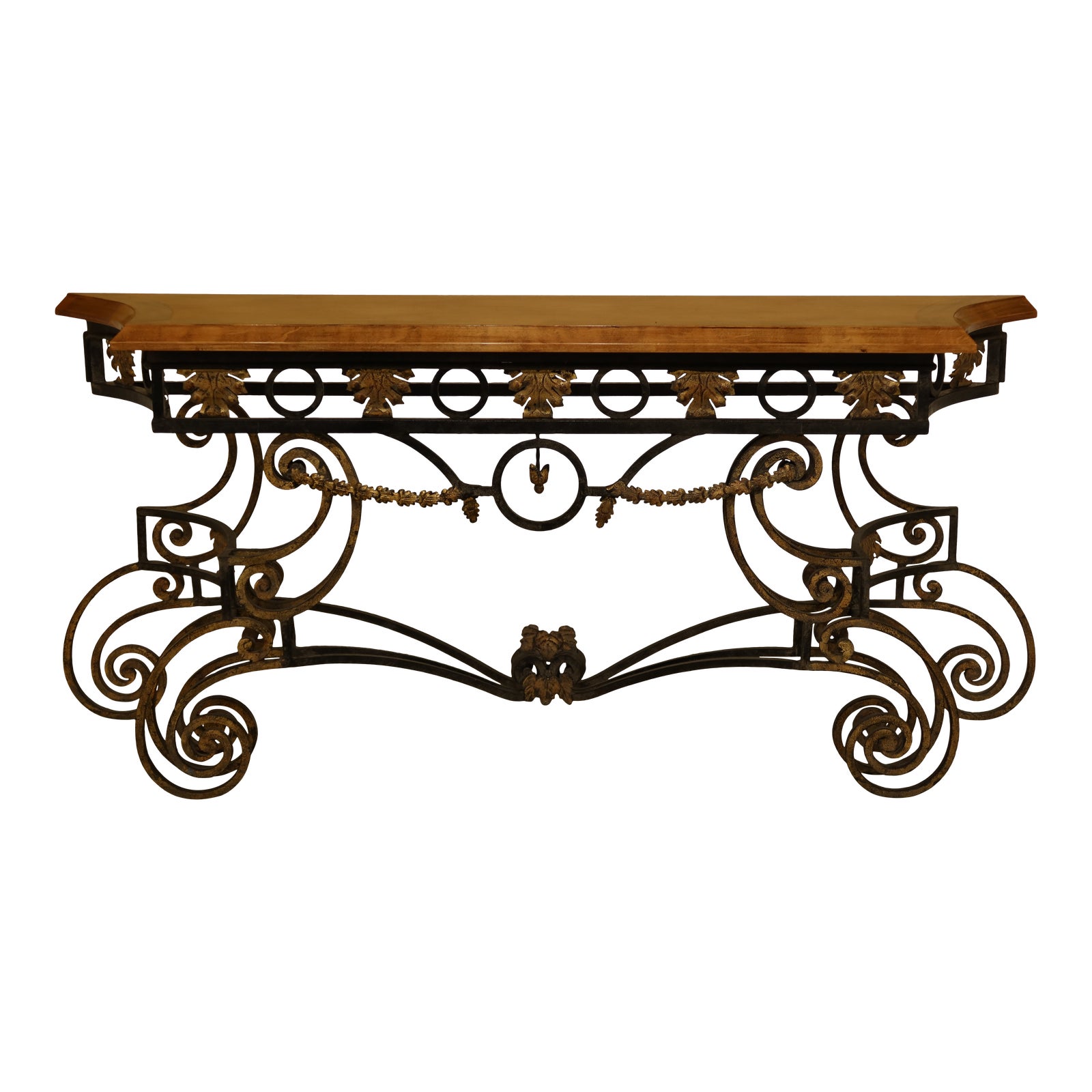 Wrought Iron Base Console Table with Maple Top Chairish