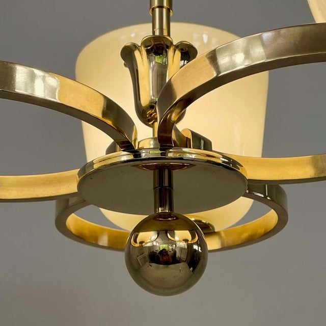 Art Deco Opaline Glass and Brass Chandelier, Germany, 1930s For Sale - Image 9 of 18