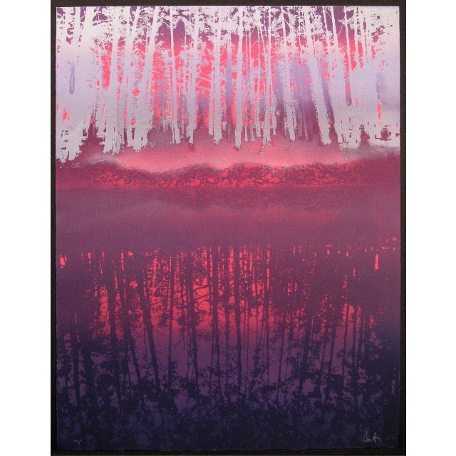 1980s 1980s "Memories of Monterrey, State I" Small Edition Trees and Reflection Landscape Lithograph For Sale - Image 5 of 5