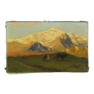 Eugenio Spreafico, Alpine View with Cows, Oil Painting on Canvas For Sale