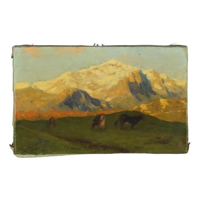 Eugenio Spreafico, Alpine View with Cows, Oil Painting on Canvas For Sale