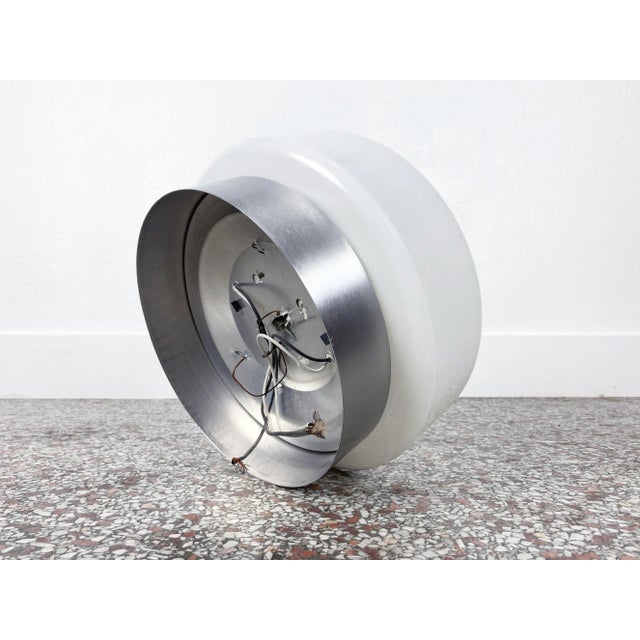 Metal Lightolier Stainless Steel and Glass Flush Mount Ceiling Pendant For Sale - Image 7 of 12