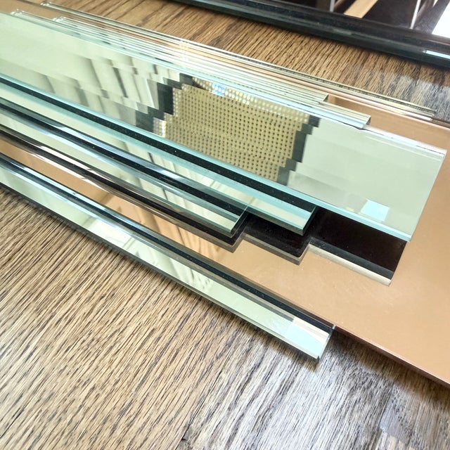 1980s Vintage Art Deco Copper Mirror Wall Panels – Post Modern Geometric Pair For Sale - Image 5 of 15