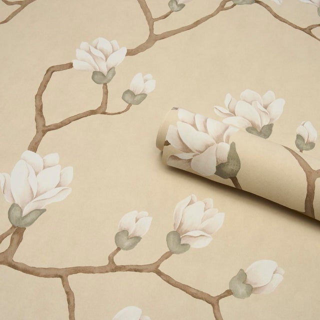 Schumacher Schumacher Magnolia Tree Wallpaper In Soft Gold For Sale - Image 4 of 6