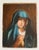 Antique devotional pastel depicting the Virgin Mary in prayer, with her hands clasped and her head covered by a deep blue...