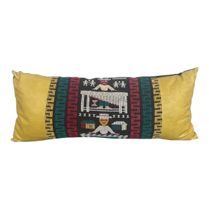 Vintage Peruvian Pillow With Yellow Snakeskin Leather