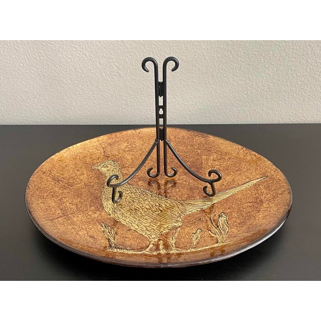 Bronze Vintage Bronze Gold Glass Pheasant Platter, Italy For Sale - Image 8 of 10