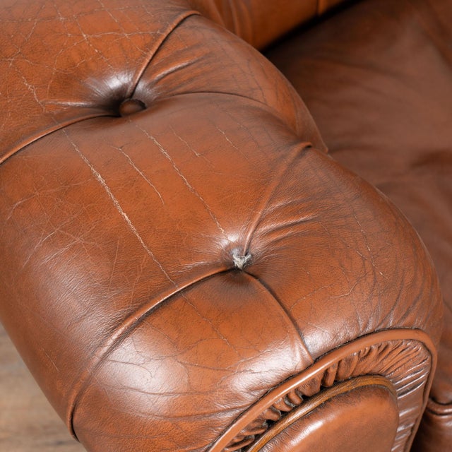 20th Century Vintage Brown Leather Chesterfield Two Seat Sofa Loveseat From Denmark For Sale - Image 6 of 14