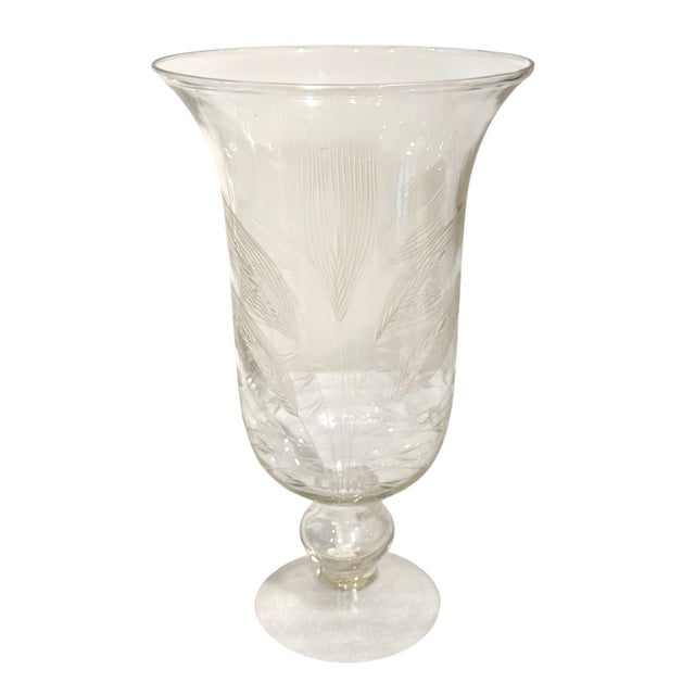 Mid 20th Century Pair of Blown Glass Wheat Etched Hurricanes For Sale - Image 5 of 14