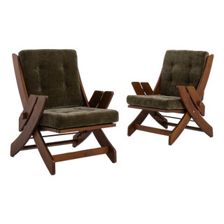Pair Of Mid-Century Modern Lounge Armchairs With Adjustable Backs Green For Sale