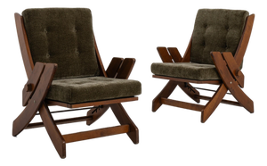 Pair Of Mid-Century Modern Lounge Armchairs With Adjustable Backs Green