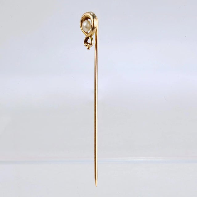 Antique Art Nouveau 10 Karat Gold & Seed Pearl Stick Pin For Sale - Image 4 of 6