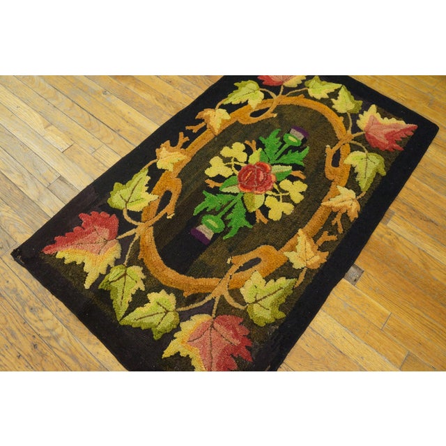 Antique American hooked rug, size: 2'6" x 4'3". Antique American Hooked Floral Medallion Wool Brown Earth Tone 1930s Rug,...