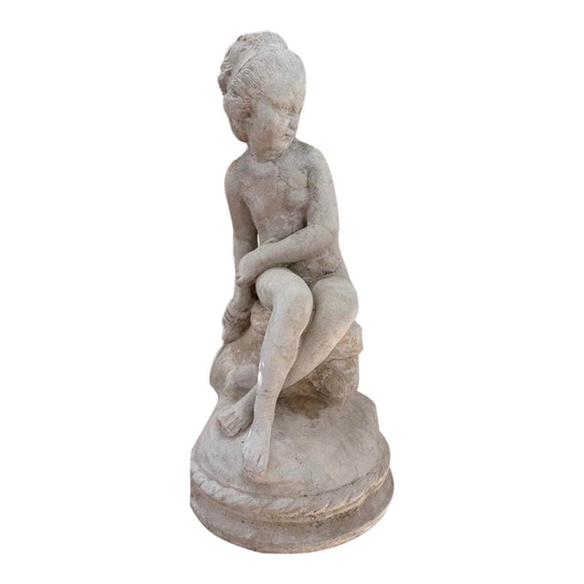 Vintage Classical Seated Maiden Cement Garden Statue – 24” For Sale