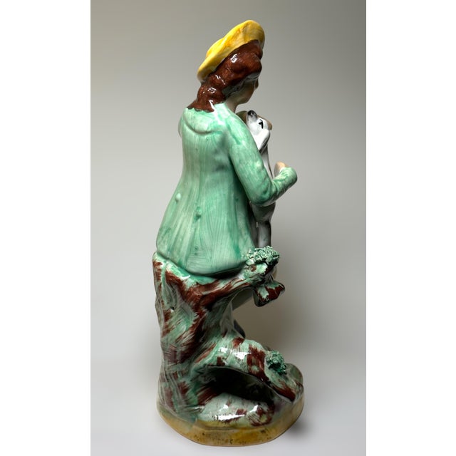 Pair of 1890’s Old Staffordshire Ware England Porcelain Figurines Boy Holding His Dog and Girl Holding Her Cat For Sale - Image 10 of 11