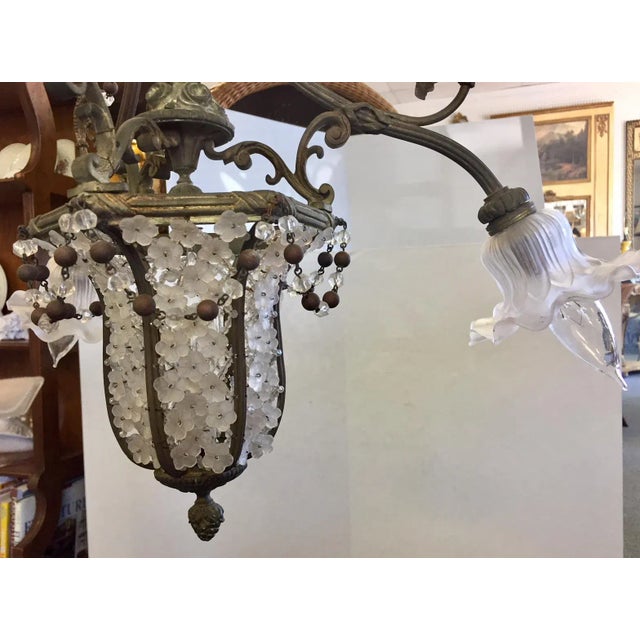 Early 20th Century Early 1900's Gothic Style Glass and Bronze Flower Chandelier For Sale - Image 5 of 11