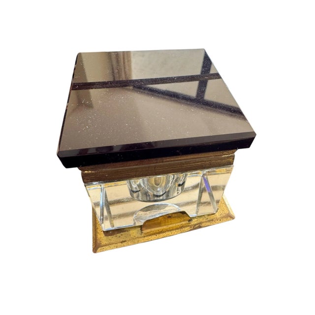 Art Deco Black Glass and Brass Inkwell With Letter Rack Desk Set- Two ...