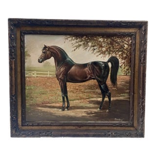 Large Vintage Equestrian Oil on Canvas Horse Portrait Signed & Framed Painting For Sale
