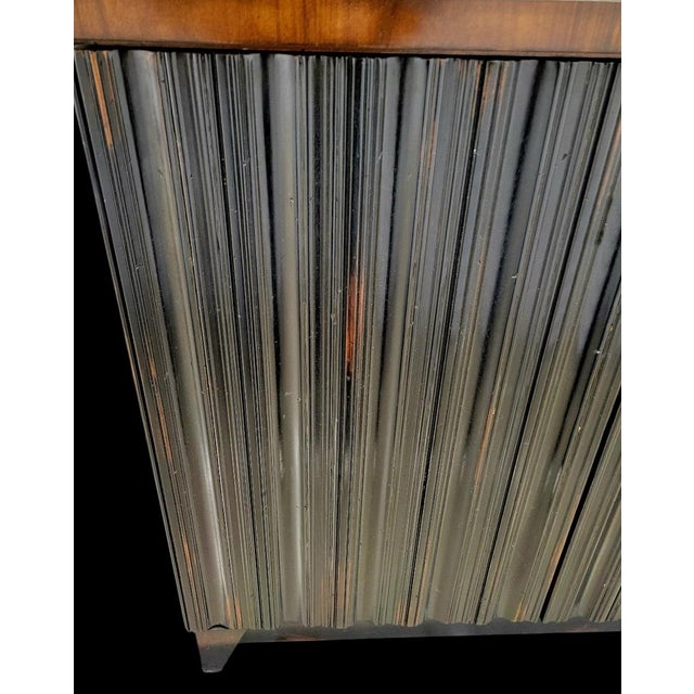 Mid-Century Modern Vintage Baker Style Dark Espresso Fluted Wood Glass Top Side Buffet Storage Cabinet For Sale - Image 3 of 9