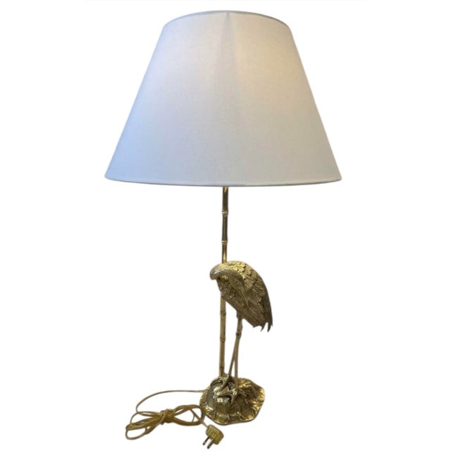 Hollywood Regency Vintage Hollywood Regency Brass Crane & Faux Bamboo Table Lamp For Sale - Image 3 of 12