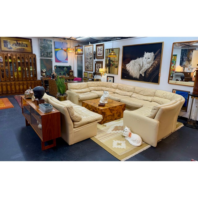 Vintage Postmodern Beige Leather 6 Piece Modular Sectional Sofa For Sale In Tampa - Image 6 of 12