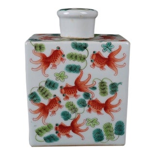 Vintage Famille Rose Tea Jar With Goldfish Motif For Sale