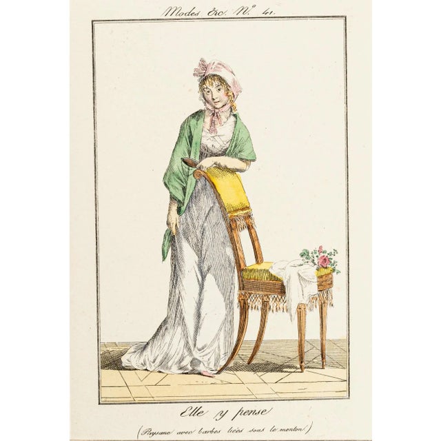Elle y Pense - From Modes et Manières du jour à Paris à la fin du 18e siècle\. Early 19th Century For Sale - Image 3 of 3