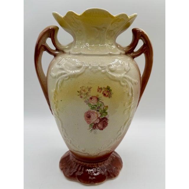 Pair of Victorian Ceramic Porcelain Urns/ Vases Figural Scene & Rose Back Transfers #848 For Sale - Image 12 of 18