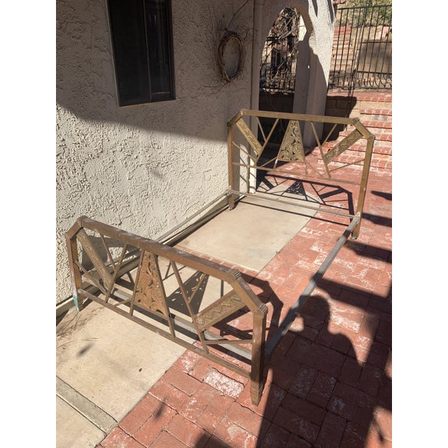 French Art Deco Brass Headboard & Footboard With Side Rails. For Sale - Image 10 of 10