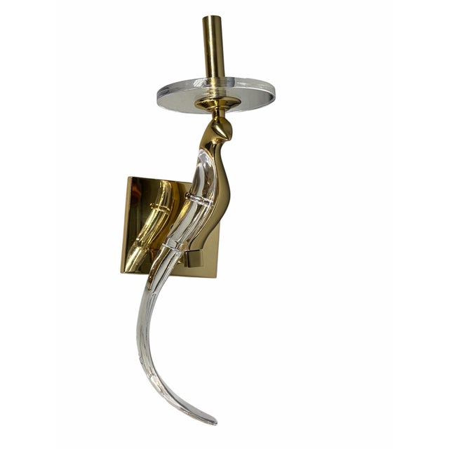 Elevate your space with this stunning pair of vintage Hollywood Regency style wall sconces featuring an elegant "Bird of...