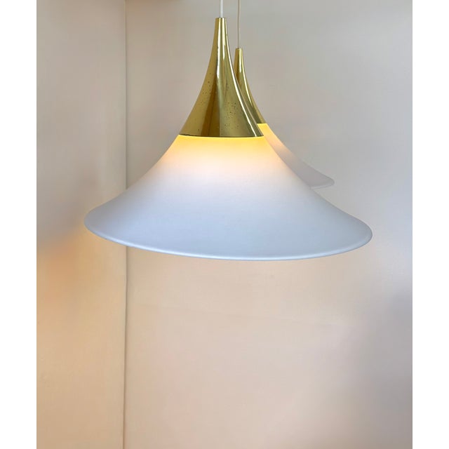 Metal Brass and Opaline Glass Pendant Lights from Limburg, Germany, 1970s, Set of 2 For Sale - Image 7 of 11