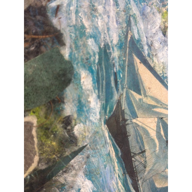 Mid-Century Modern Vintage Mixed Media Seascape Painting, Framed For Sale - Image 3 of 8