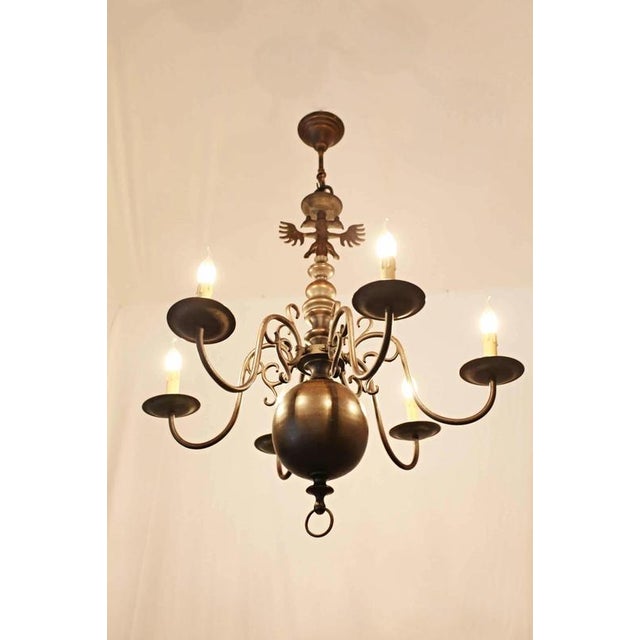 Antique Dutch Bronze 6-Armed Chandelier For Sale - Image 3 of 4