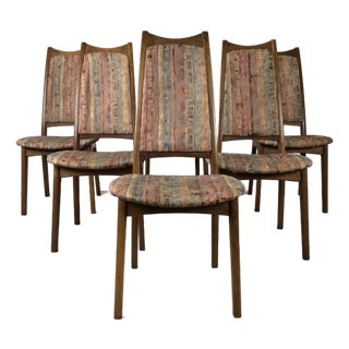 Set of 6 Mid Century Modern Dining Chairs With Vintage Upholstery For Sale