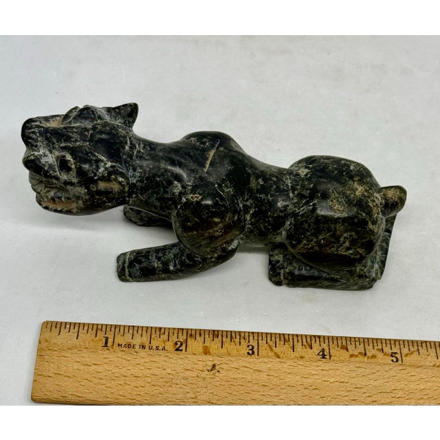 Vintage Chinese Green and Black Carved Soapstone Tiger Figurine For Sale - Image 9 of 12