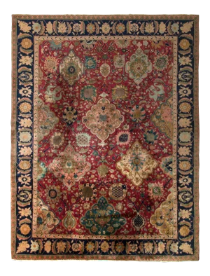 Hand-Knotted Antique Shahrestan Rug in Red and Beige-Brown Floral Pattern