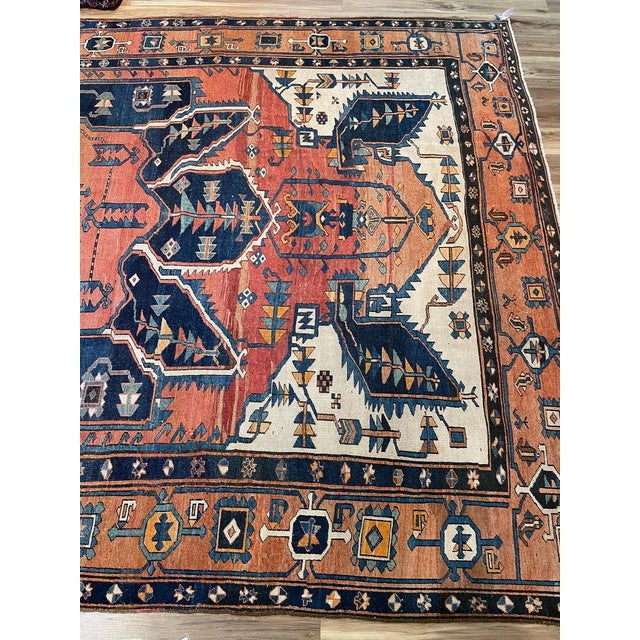 Textile Antique Persian Serapi KING of KINGS DIAMOND Textile in Terracotta Rug 9.8 x 16 For Sale - Image 7 of 18