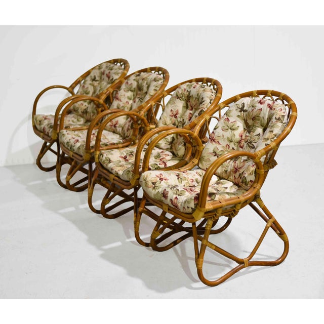 Vintage Palm Beach 2 Strand Rattan Bamboo Chairs in the Style of Franco Albini - Set of 4 For Sale - Image 4 of 12