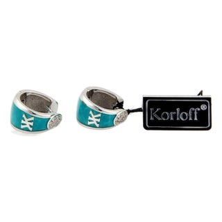 Mid 20th Century Pair of Korloff Diamond & Enamel 18k White Gold Huggie Earrings For Sale