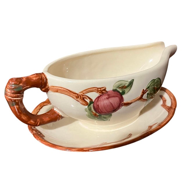 Shabby Chic 1940s Franciscan Apple Rose Gravy Bowl W/ Saucer For Sale - Image 3 of 6