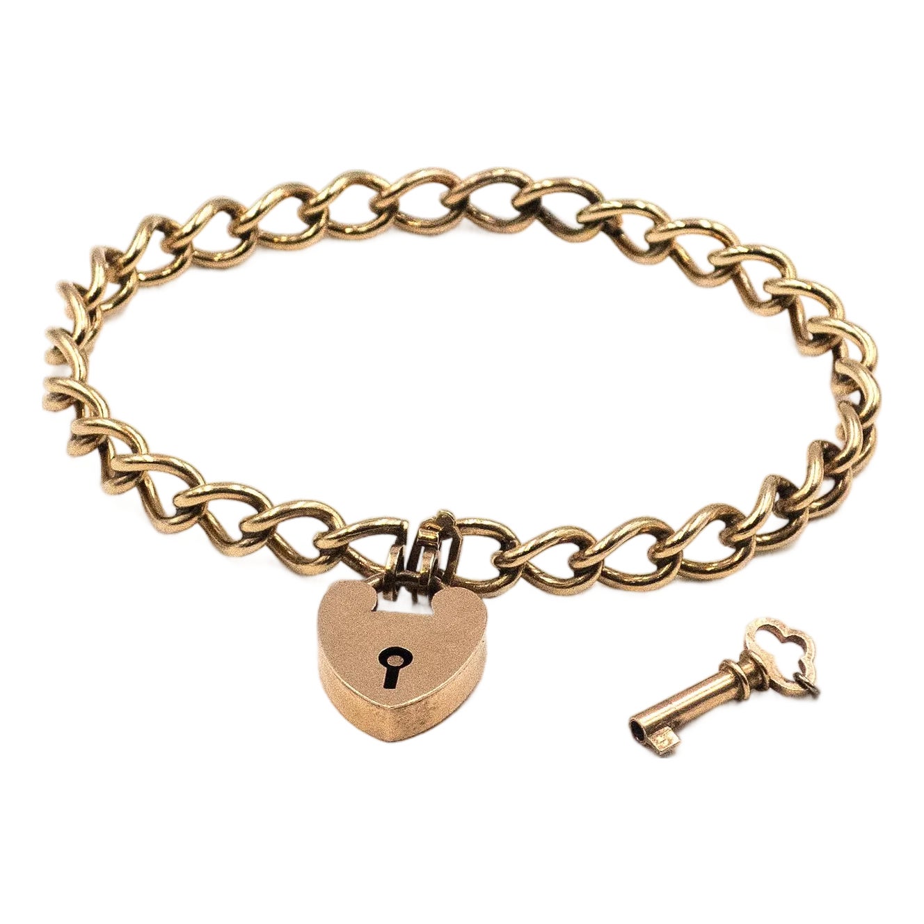 Victorian English 9k Yellow Gold Heart Padlock & Key Bangle Bracelet ...