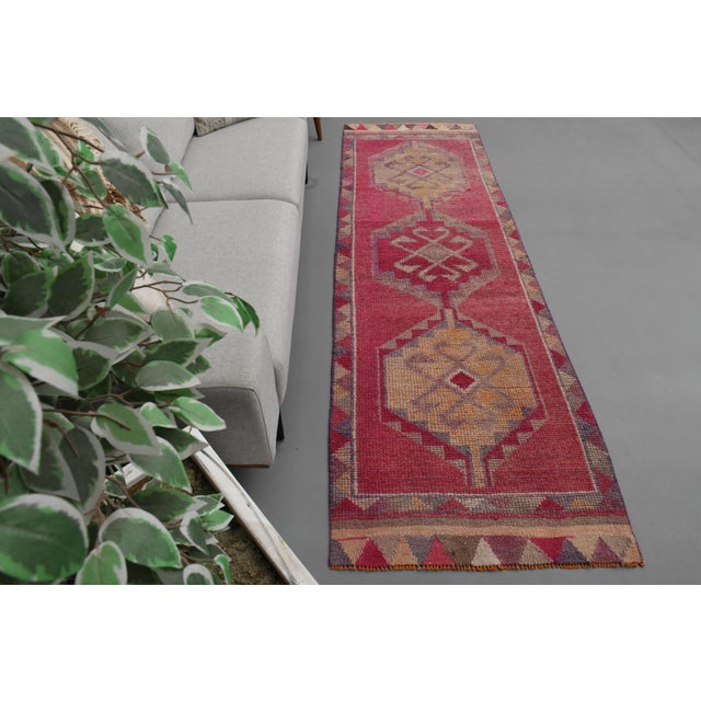 Vintage Turkish Hand-Knotted vintage rug is a semi-antique vintage runner rug.'70s Eastern region of Turkey's unique rug...