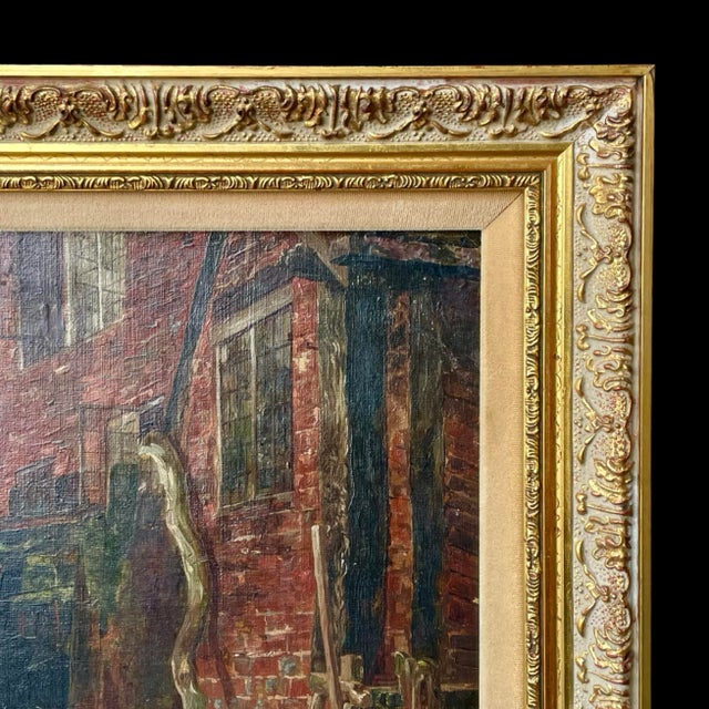 Early 20th Century Neoclassical European Community Life Village Scene Oil Painting For Sale - Image 4 of 6