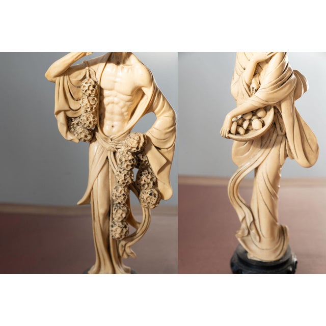 Set of Four Vintage Hand-Carved Oriental Resin Sculptures - 1970s Craftsmanship This exquisite set of four vintage hand-...